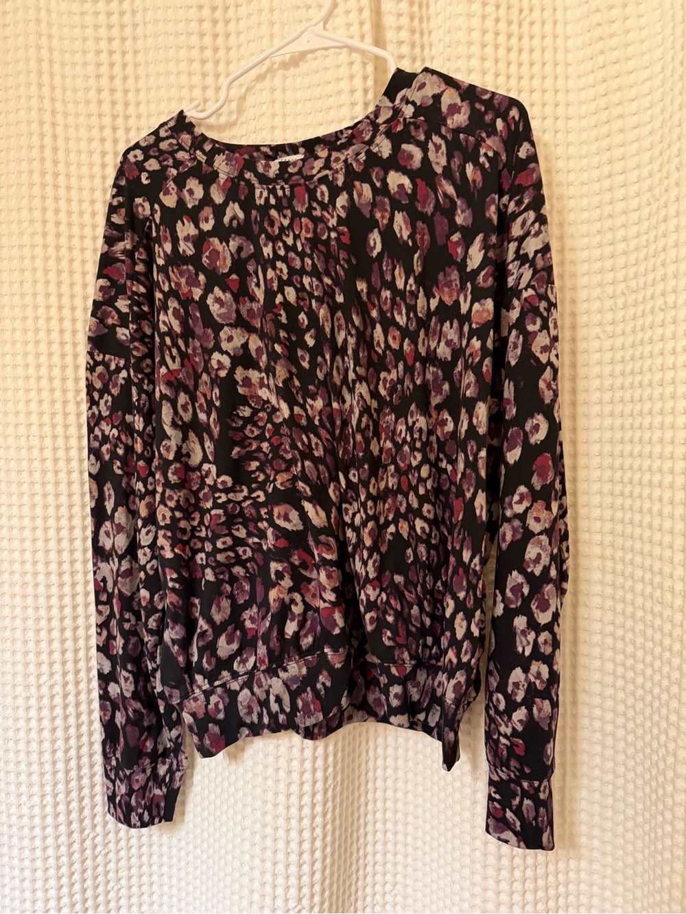 Women's Black Floral-Print Long Sleeve Top - Purple & Cream Accents